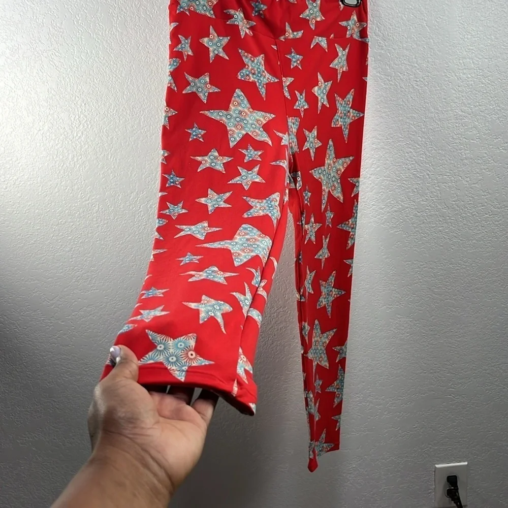 LuLaRoe Women’s Red Blue Star Pattern Leggings Sz OS Casual Effortless Retro